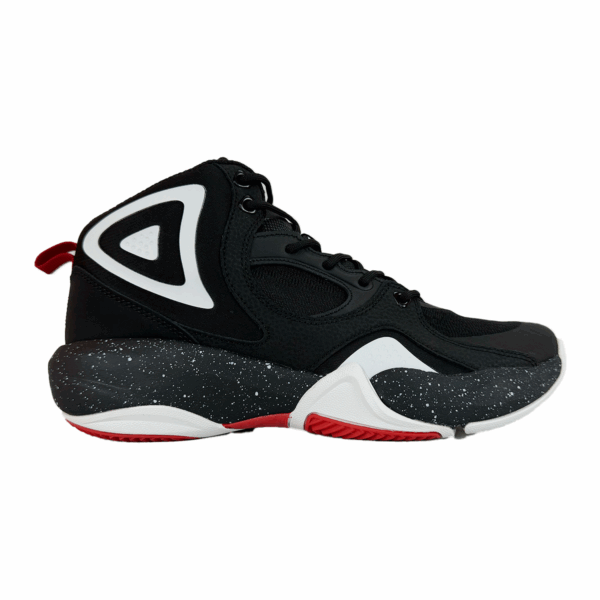 TENIS NEGROS ROJOS BLANCOS NIÑO BOTA SHAQ BASQUETBALL