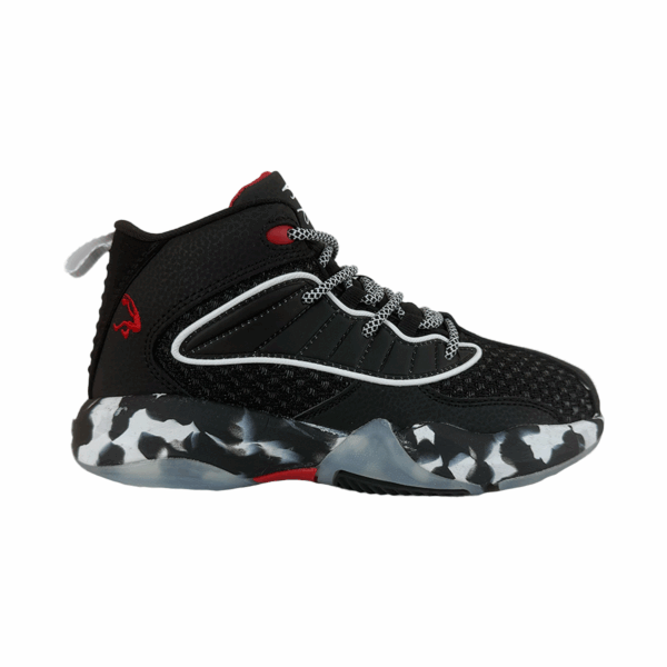 TENIS NEGROS BLANCOS ROJOS NIÑOS SHAQ SPEED DEMON MID BASQUETBALL