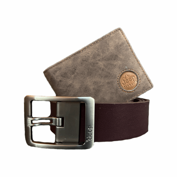 Cartera Cinturon Para Hombre Jeep Kit Cafe Sintetico - Imagen 2
